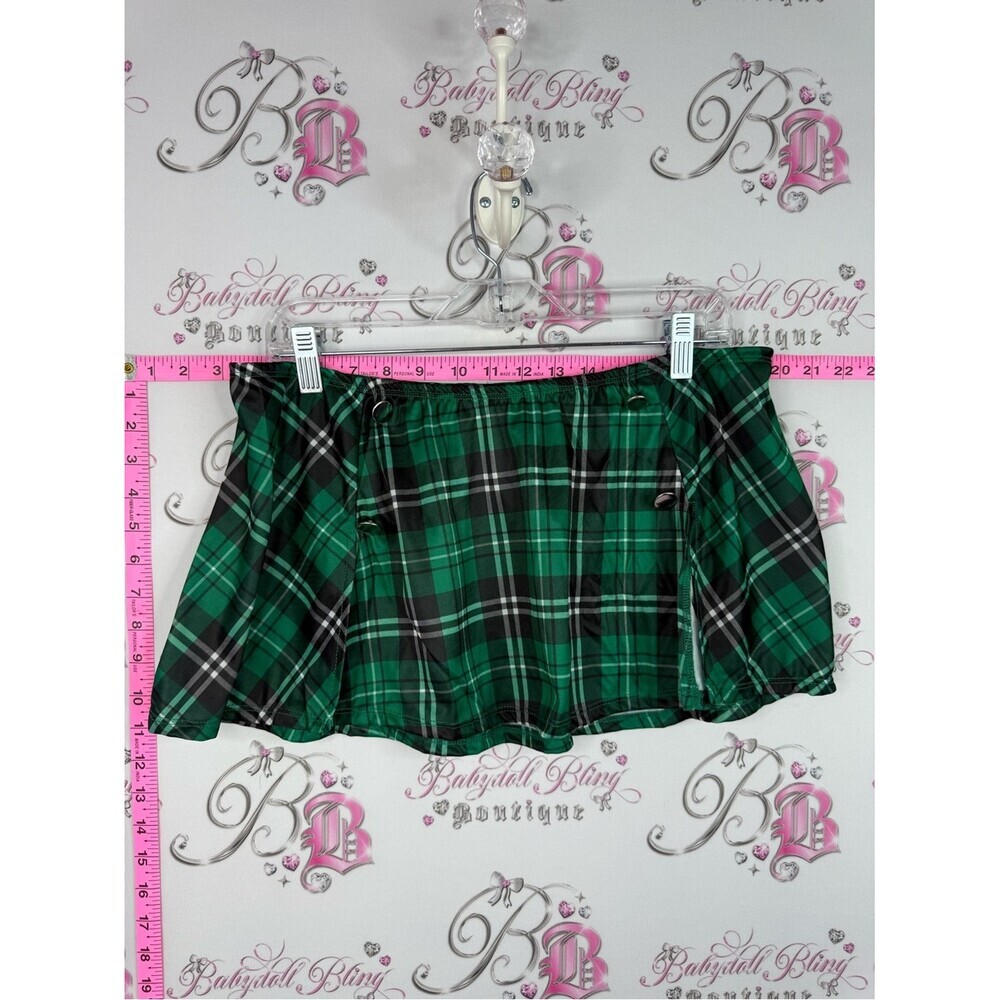 Dreamgirl micro mini skirt sexy school girl Green and Black Plaid Mini Skirt